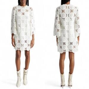 Zimmermann Junie Ivory Cotton Lace Crochet Mini Dress Cottagecore Sz 3 / 10 / L
